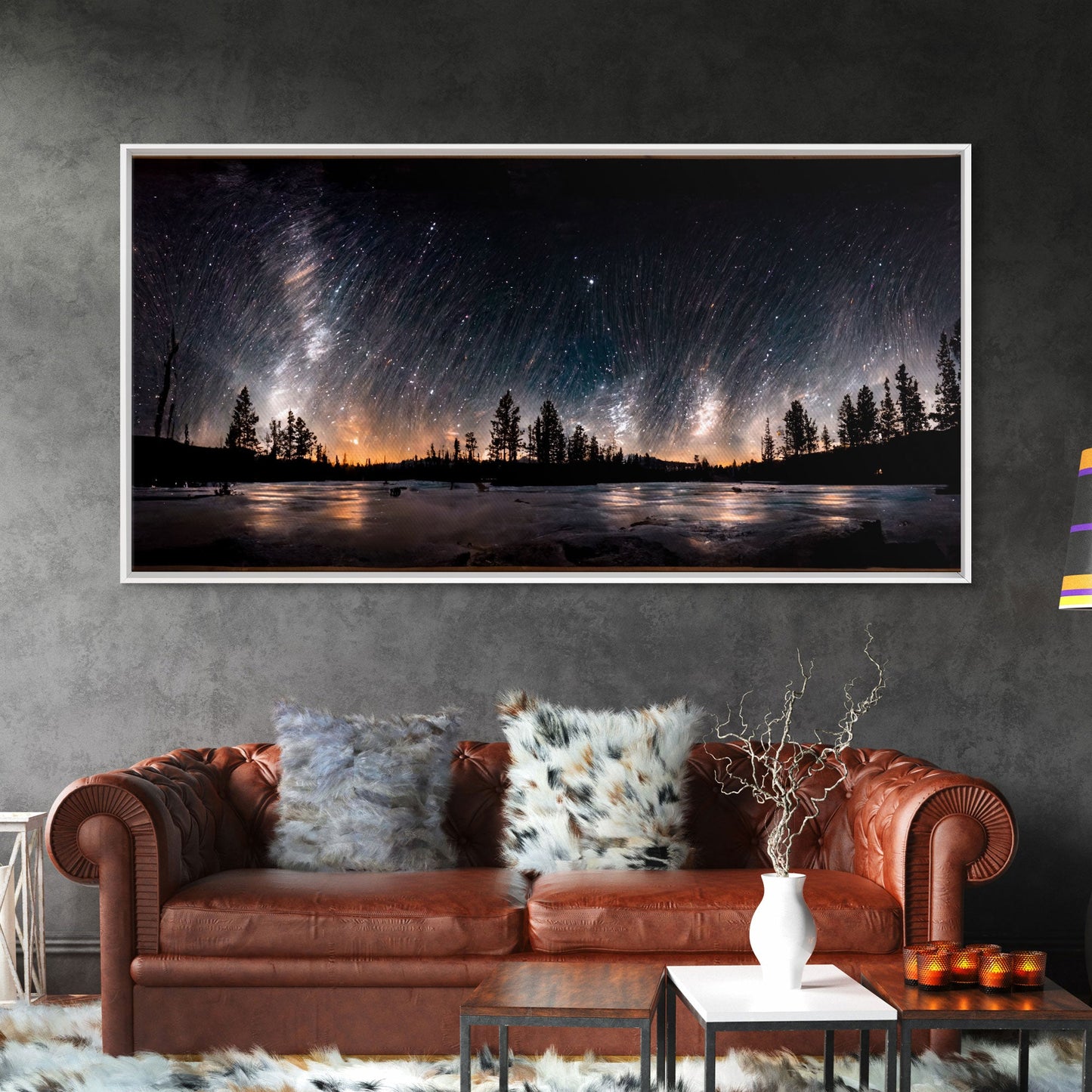 Canvas Wall Art Landscape Mountains Nature Painting Prints Minimalist Modern Home Artwork Decoration Night Sky With Stars