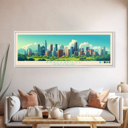 Brazzaville, Republic of the Congo Panoramic Travel Poster Canvas Print, Brazzaville, Republic of the Congo Painting, Republic of the Congo Art, Brazzaville Travel Art, Living Room Painting