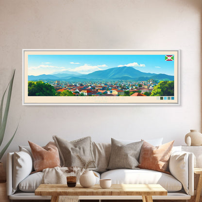 Bujumbura, Burundi Panoramic Travel Poster Canvas Print, Bujumbura, Burundi Painting, Burundi Art, Bujumbura Travel Art, Guest Room Painting