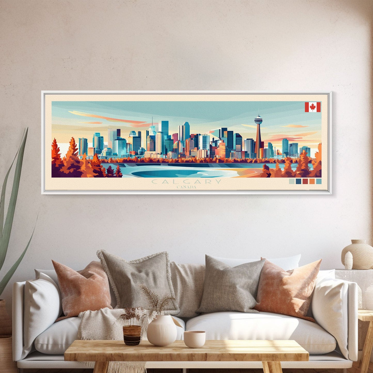 Calgary, Canada Panoramic Travel Poster Canvas Print, Calgary, Canada Painting, Canada Art, Calgary Travel Art, Living Room Painting