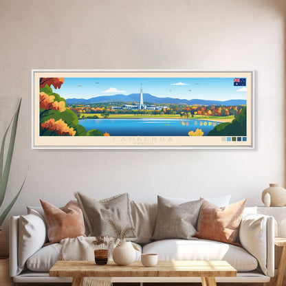 Canberra, Australia Panoramic Travel Poster Canvas Print, Canberra, Australia Painting, Australia Art, Canberra Travel Art, Guest Room Painting