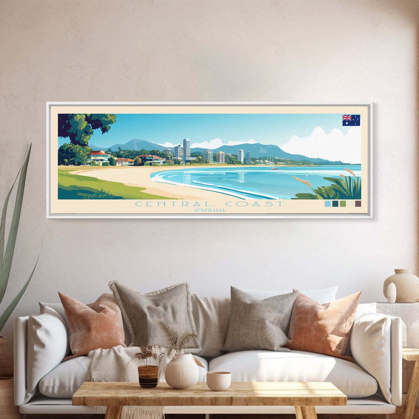 Central Coast, Australia Panoramic Travel Poster Canvas Print, Central Coast, Australia Painting, Australia Art, Central Coast Panoramic Travel Art, Travel Painting