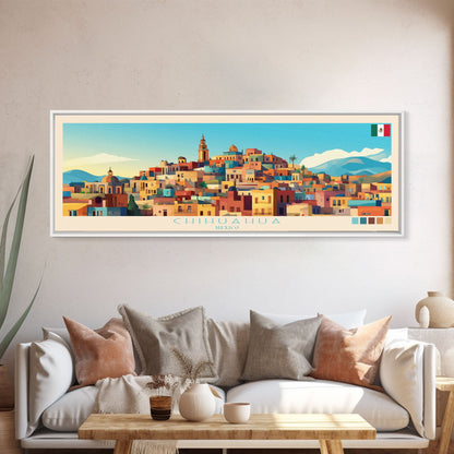 Chihuahua, Mexico Panoramic Travel Poster Canvas Print, Chihuahua, Mexico Painting, Mexico Art, Chihuahua Panoramic Travel Art, Travel Painting
