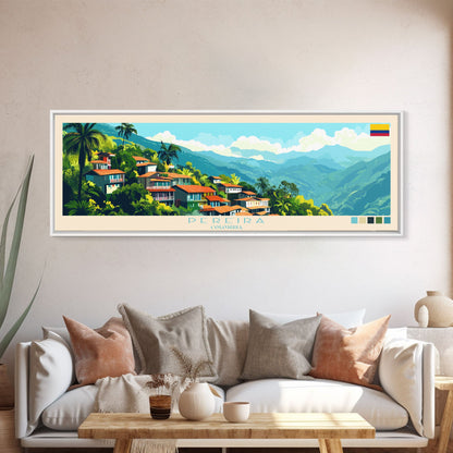 Panorama-Reiseposter Pereira, Kolumbien – Leinwanddruck, Gemälde Pereira, Kolumbien, Kunst aus Kolumbien, Reisekunst aus Pereira, Gemälde für das Gästezimmer