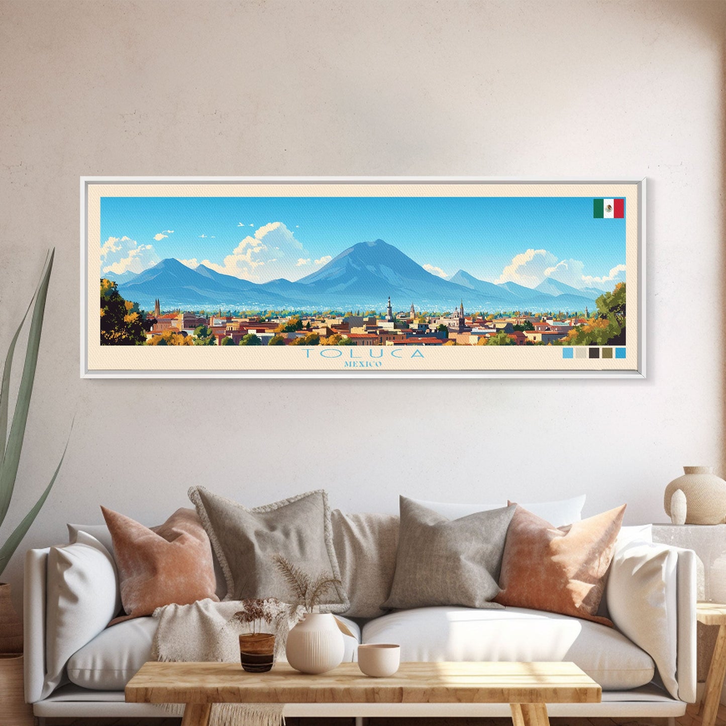 Panoramic Travel Poster Toluca, Mexico Canvas Print, Toluca, Mexico Painting, Mexico Art, Toluca Travel Art, Guest Room Painting