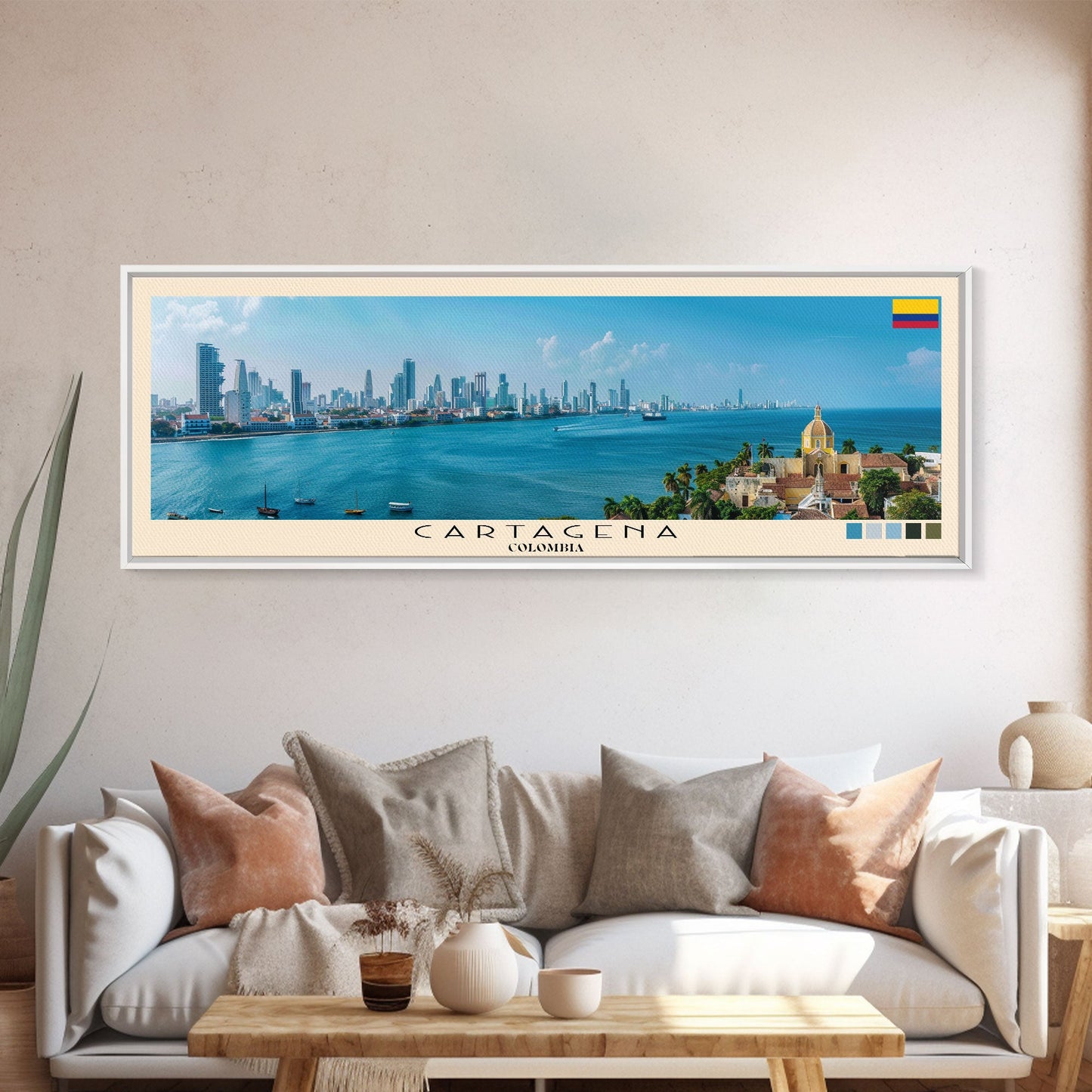 Cartagena, Colombia Panoramic Canvas Print, Cartagena, Colombia Painting, Colombia Art, Cartagena Travel Poster, Travel Art, Housewarming Gift