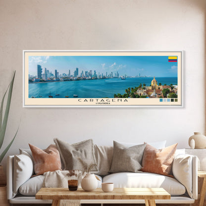 Cartagena, Colombia Panoramic Canvas Print, Cartagena, Colombia Painting, Colombia Art, Cartagena Travel Poster, Travel Art, Housewarming Gift