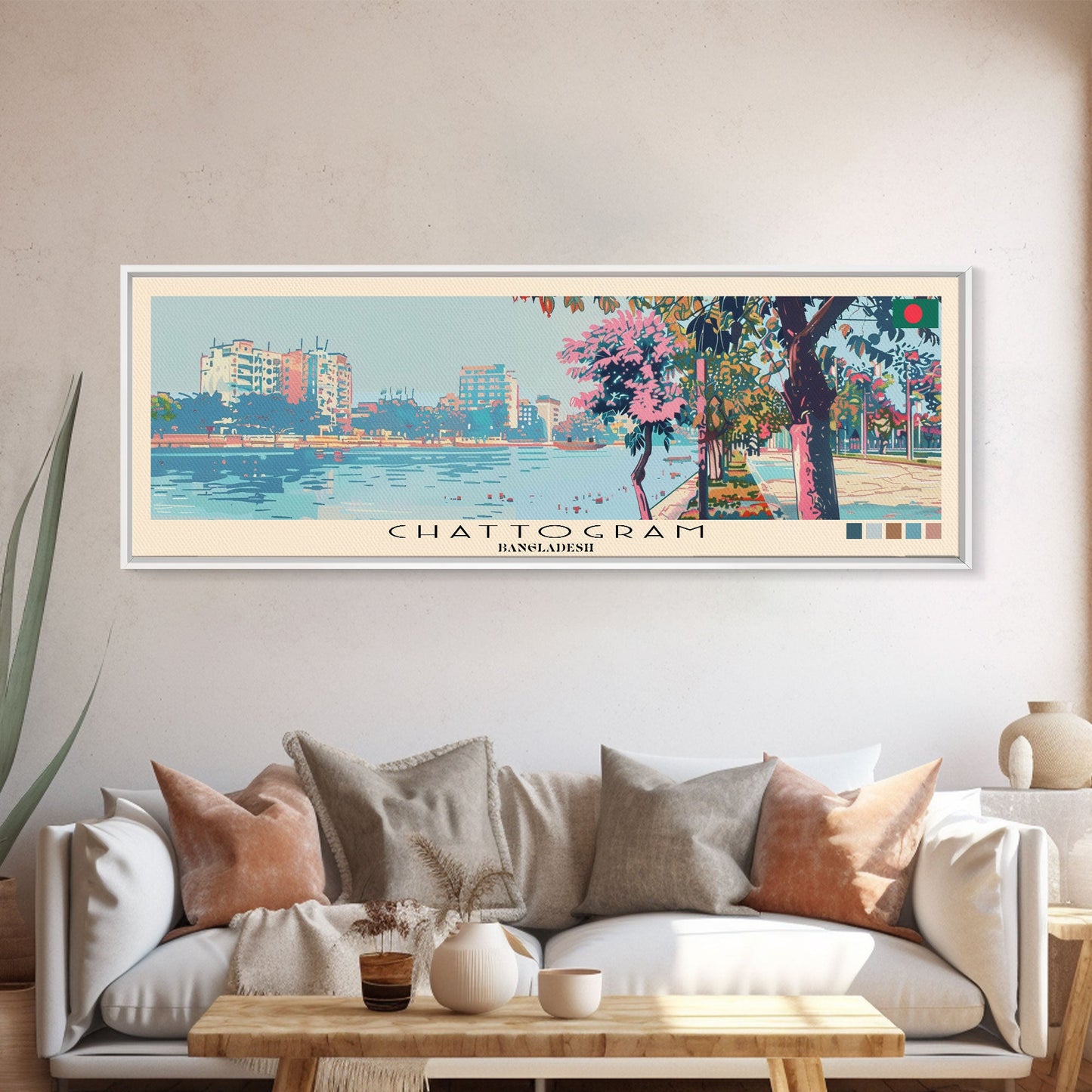 Chattogram, Bangladesh Panoramic Canvas Print, Chattogram, Bangladesh Painting, Bangladesh Art, Chattogram Travel Poster, Travel Art, Guest Room Painting