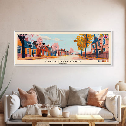 Chelmsford, England Panoramic Canvas Print, Chelmsford, England Painting, England Art, Chelmsford Travel Poster, Travel Art, Guest Room Painting
