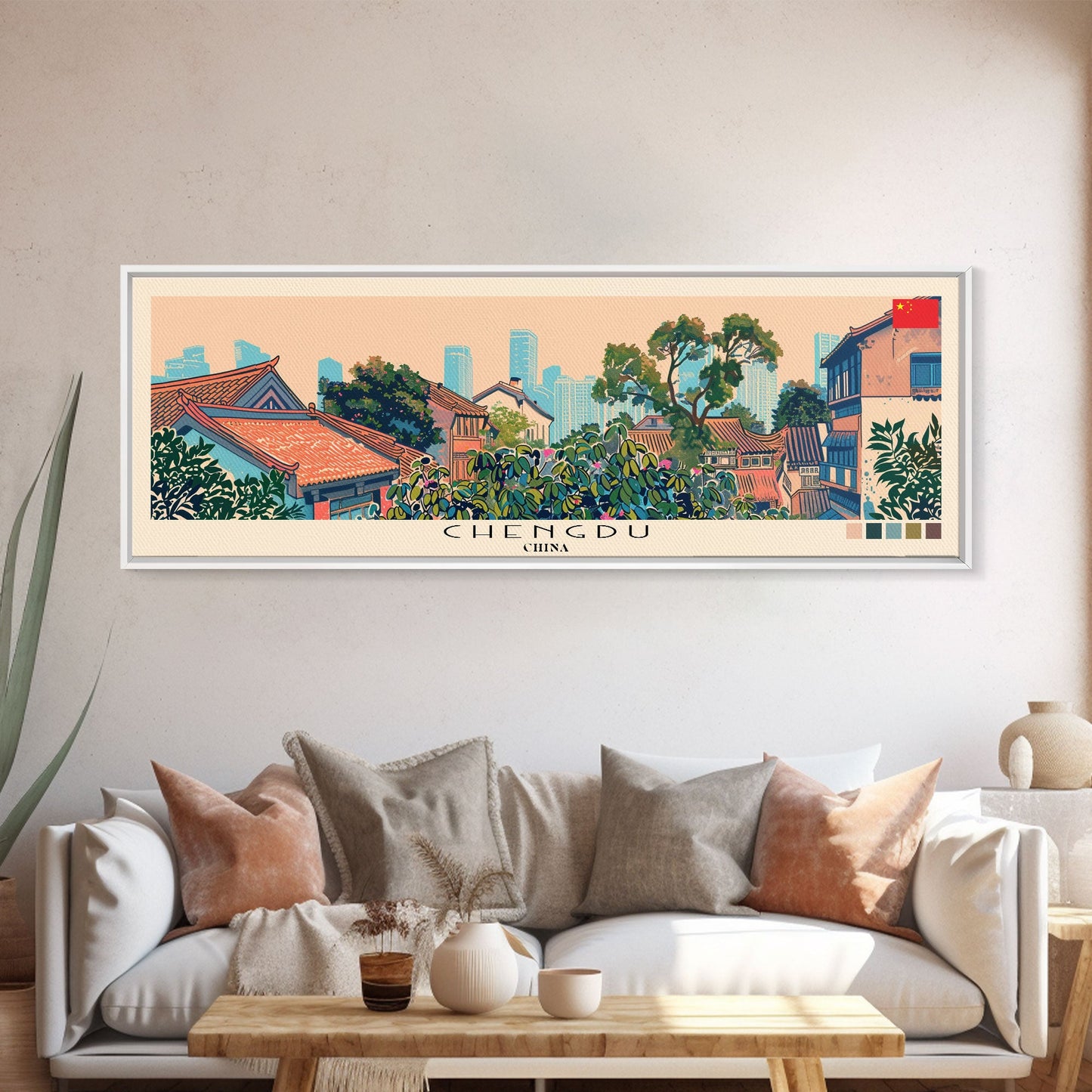 Chengdu, China Panoramic Canvas Print, Chengdu, China Painting, China Art, Chengdu Travel Poster, Travel Art, Vacation Gift