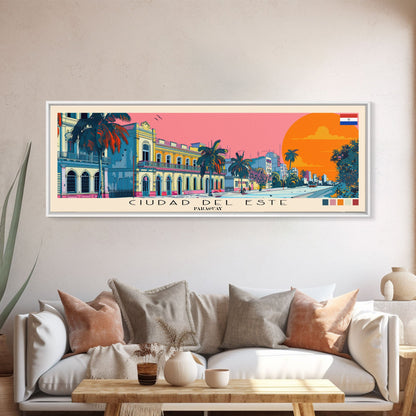 Ciudad del Este, Paraguay Panoramic Canvas Print, Ciudad del Este, Paraguay Painting, Paraguay Art, Ciudad del Este Travel Poster, Travel Art, Guest Room Painting