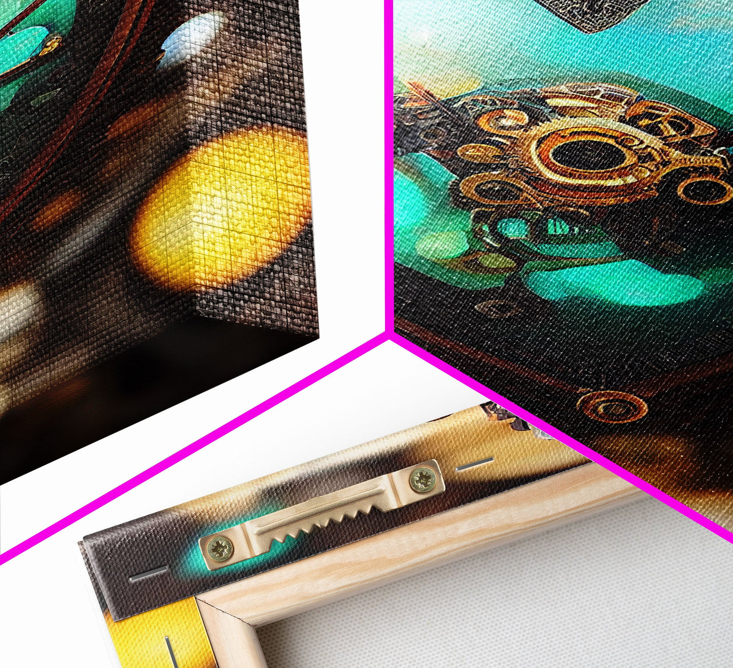 Steampunk Heart, Turquoise Crystal Heart, Framed Canvas Print, Ready To Hang Framed Wall Art, Living Room Wall Hanging