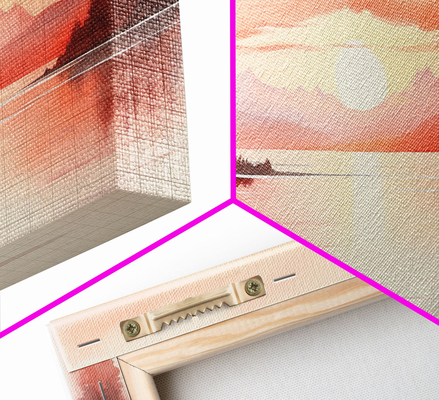 Beautiful Red Lake Sunset 3 Piece Framed Canvas Print Set, Above Sofa Art, Living Room Decor, Beautiful Wall Art, Watercolor Painting