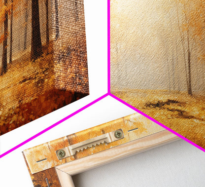 Fall Decor Framed Canvas Print | Trees With Falling Leaves | Fall Wedding Decor | Fall Home Decor | Fall Wall Decor | Rustic Fall Decor