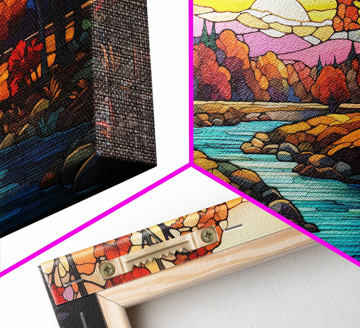 Beautiful Autumn Centerpiece Art, Framed Canvas Print, Stained Glass Style Decor, Fall Decor, Fall Art, Farmhouse Decor, Fall Home Decor