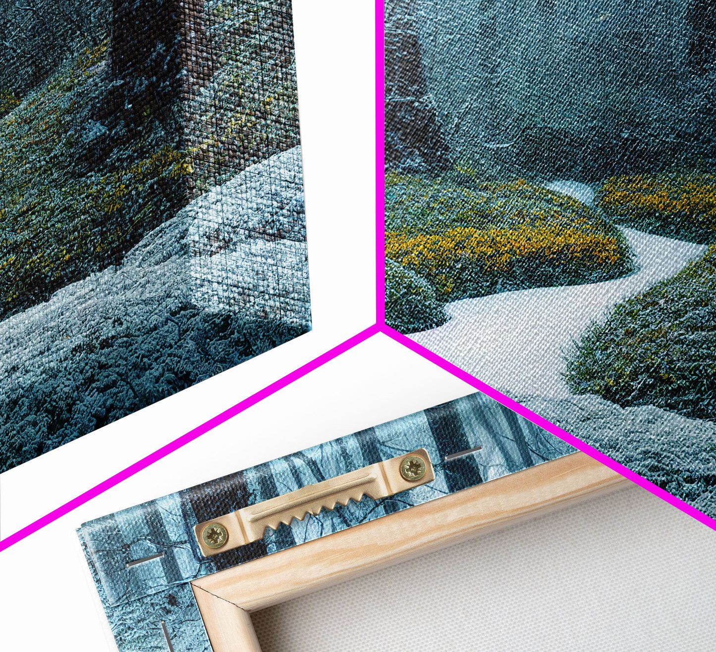 Cabin art, snow covered winter forest, winter vacation home art, framed canvas print, ready to hang framed wall art