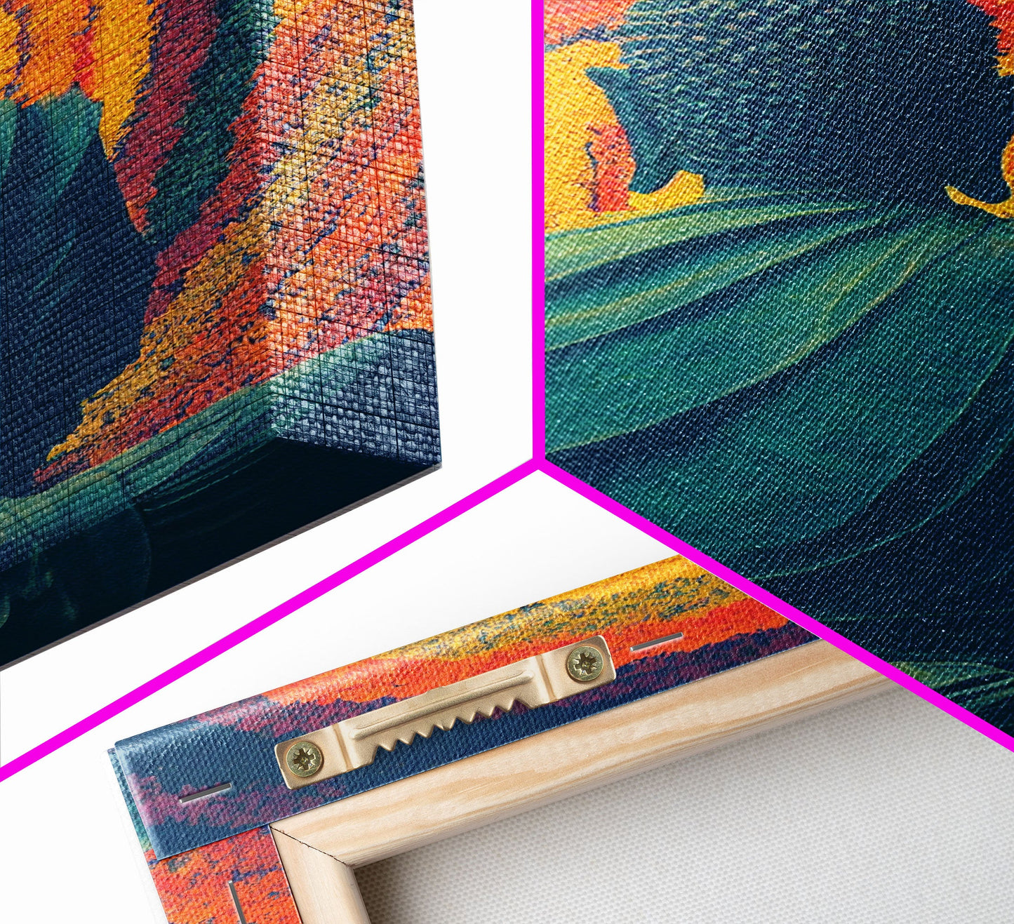 Colorful rainbow Buddha facing a ring of flowers, framed canvas print, yoga studio art