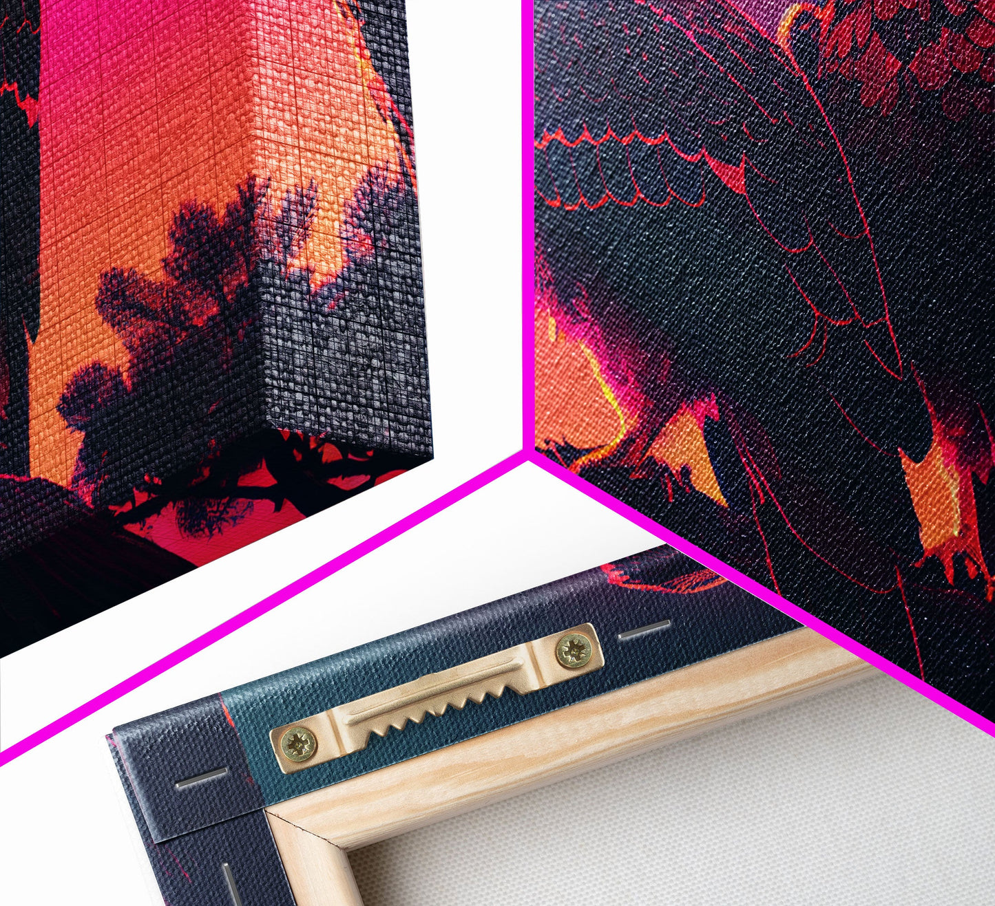 Hawks on a branch, birds of prey, framed canvas print