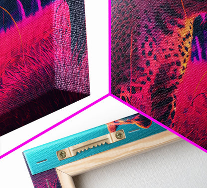 Cheetah on the hunt, vaporwave art, sunset hunter, framed canvas print, framed wall art