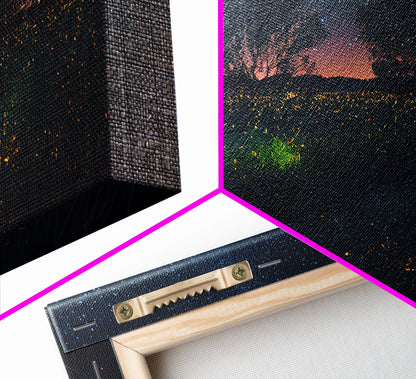 Fireflies light up the Oklahoma Prairie under a Starry night sky, framed canvas print