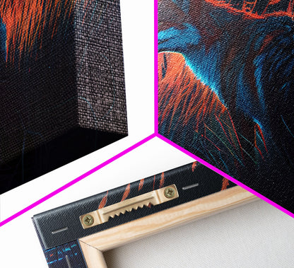 Cute animal prints, fox hunting in the tall grass, framed canvas print