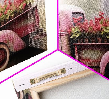 Framed Picture of old truck with beautiful flowers in bed of truck, farmhouse living, old barn, farmhouse distressed, framed canvas print