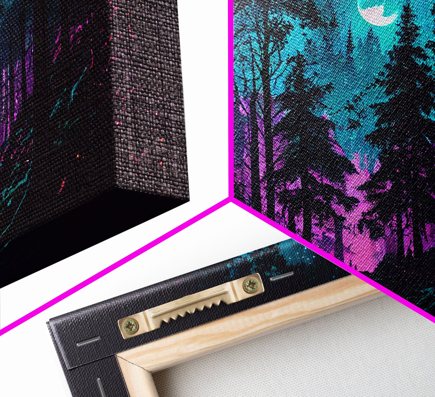 Turquoise and violet fantasy forest, aesthetic, framed canvas print