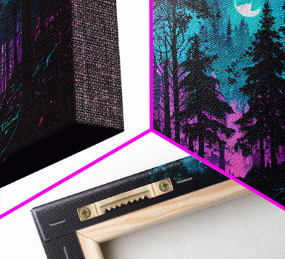 Turquoise and violet fantasy forest, aesthetic, framed canvas print