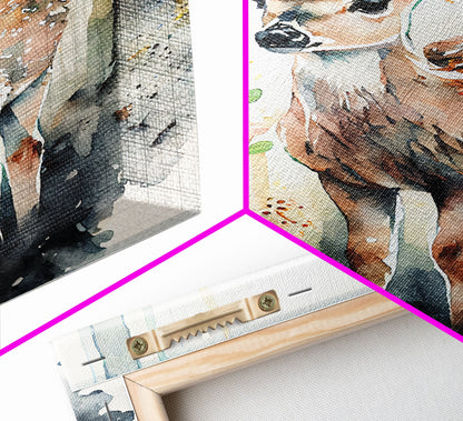 Watercolor portrait of a deer fawn, framed canvas print