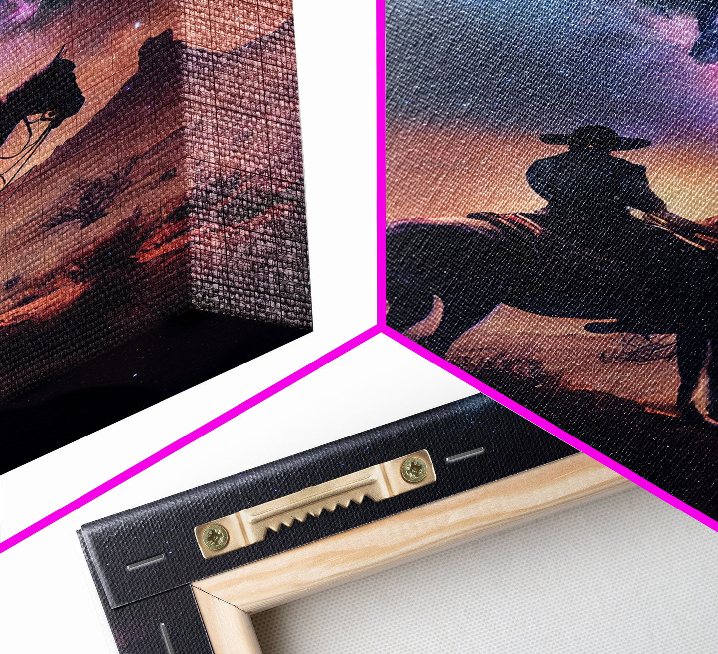 Cowboy contemplating the stars, framed canvas print