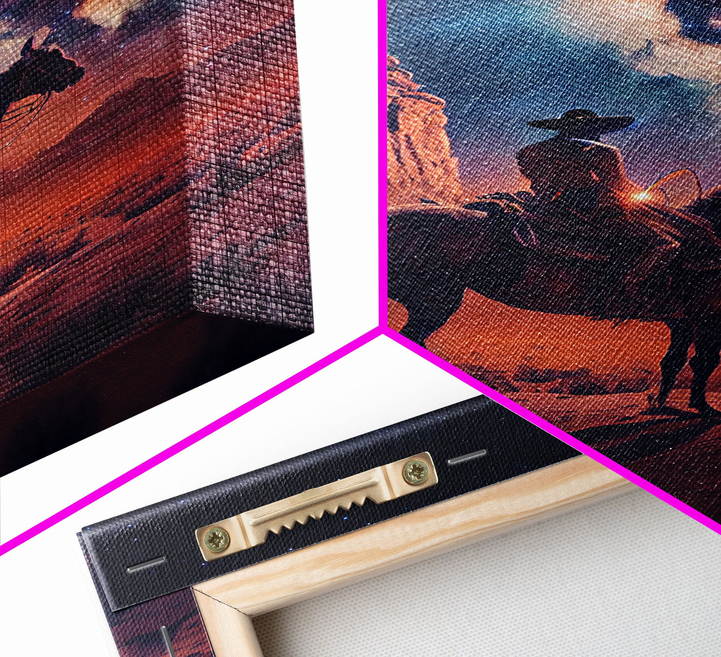 Cowboy contemplating the stars, framed canvas print, wild west art, western decor