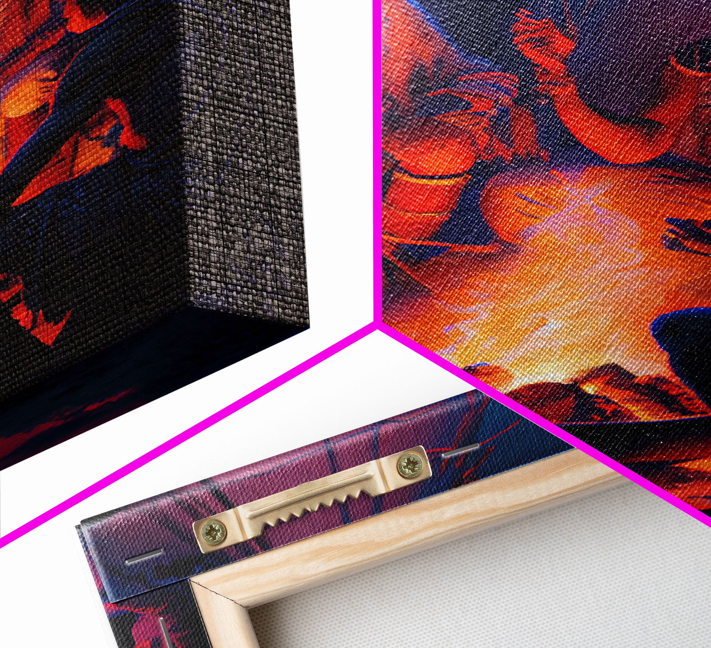 Wild West Decor, framed canvas print, Watercolor of Native Americans enjoying a campfire