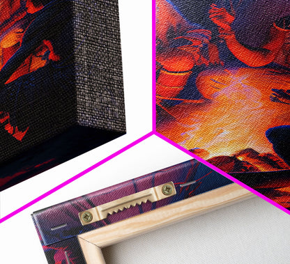 Wild West Decor, framed canvas print, Watercolor of Native Americans enjoying a campfire