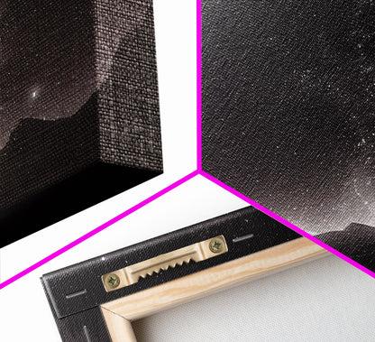 Black and white Watercolor of a starry night sky over a pine forest, framed canvas print