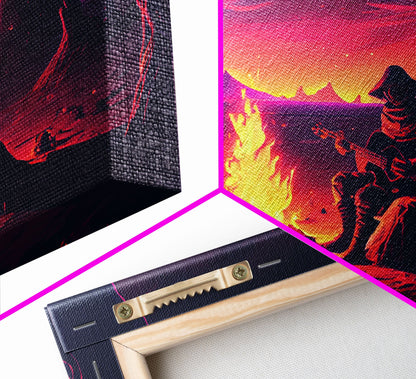 Campfire Songs, Retrowave style art, framed canvas print, synthwave art