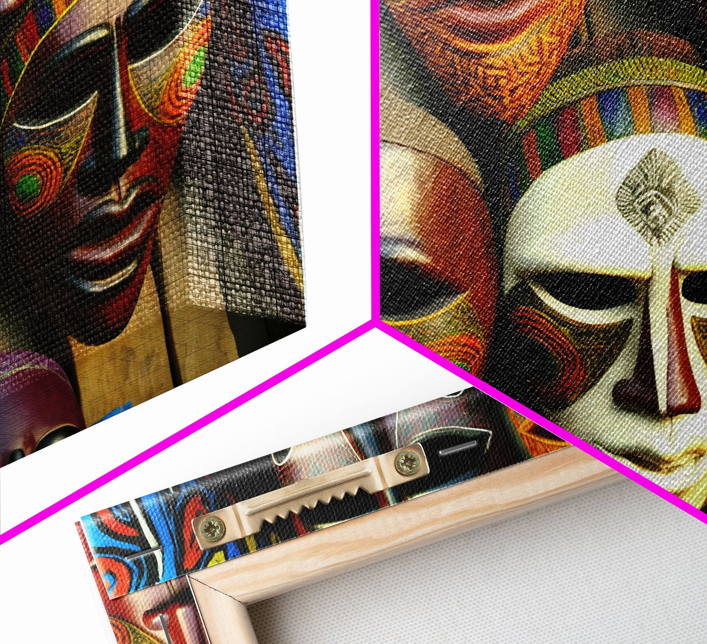 African Traditional Masks Framed Canvas Wall Art | Canvas Print Decor for Home & Office Decoration I Ready To Hang Canvas