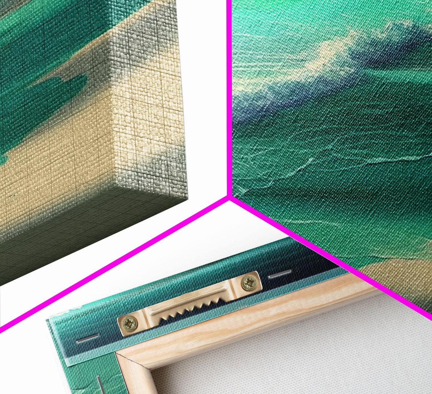 Canvas Print, Painting of Emerald Green Waves, Framed Canvas Art