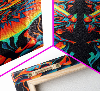 Butterfly Fire Rorschach Art, Dual Meaning, Framed Canvas Print, Optical Illusion Art