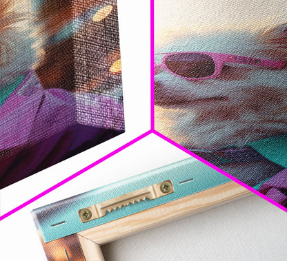 Chihuahua Wall Print, Dog Wall Art, Dog Sunglasses, Dog In Pink Jacket, Funny Art, Framed Wall Art, Framed Canvas, Wall Print, Wall Canvas