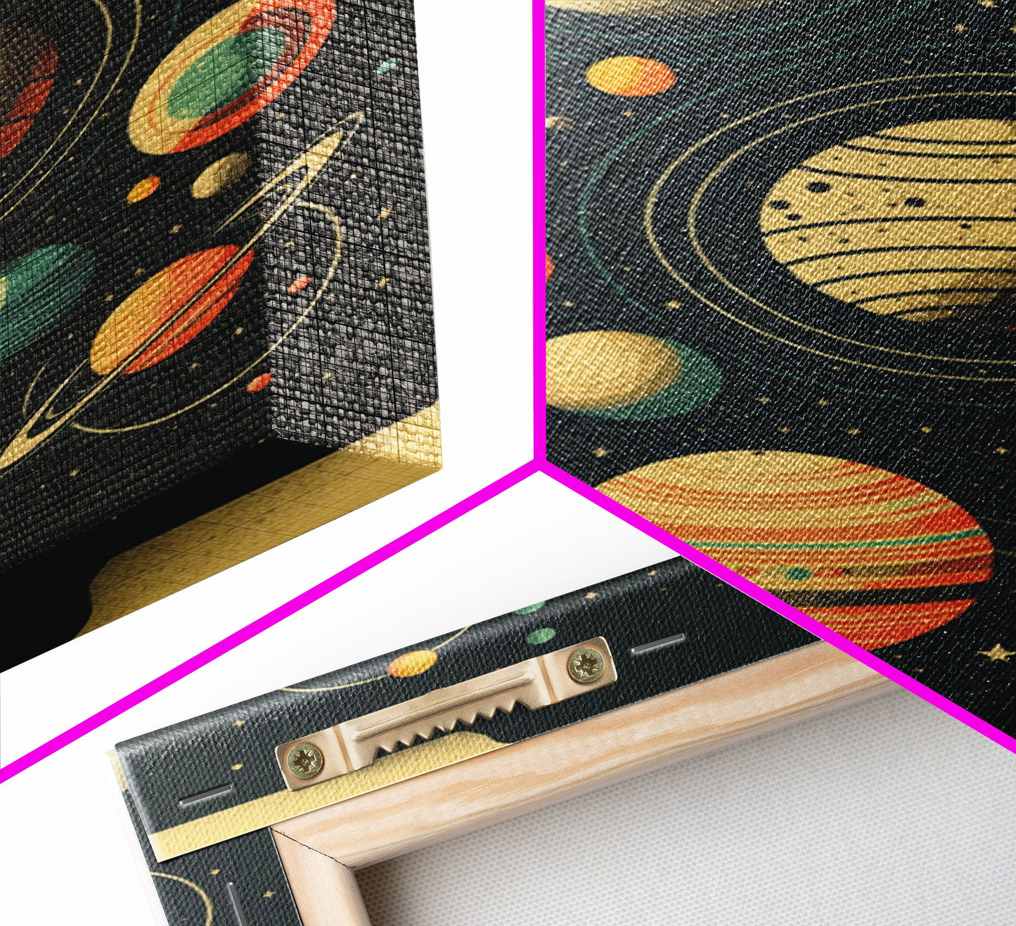 Art Deco Inspired Planetary Solar System Art, Framed Canvas Print, Cute Nursery Decor