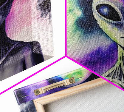 Psychedelic Intergalactic Alien Art, Watercolor Style, Framed Canvas Print, Scifi Wall Art