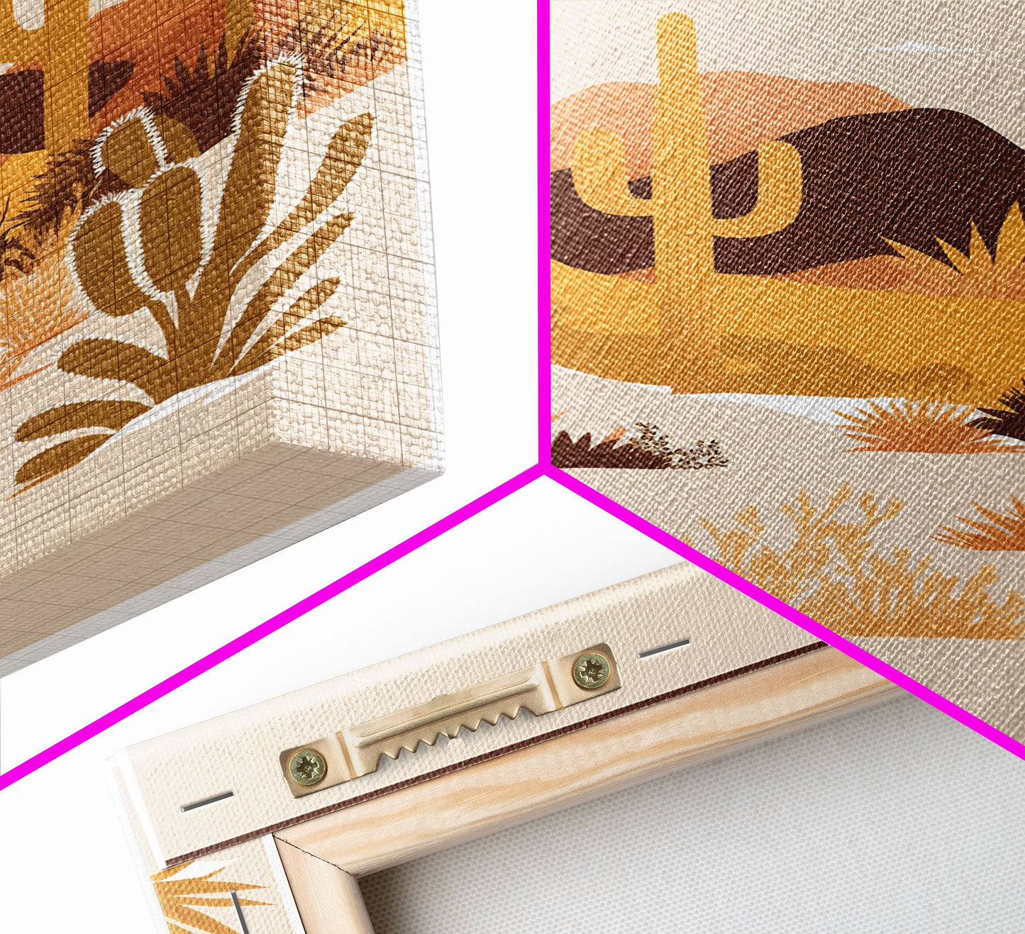 Boho Style Desert Art, Framed Canvas Print, Pueblo Style Cactus and Desert Landscape Art