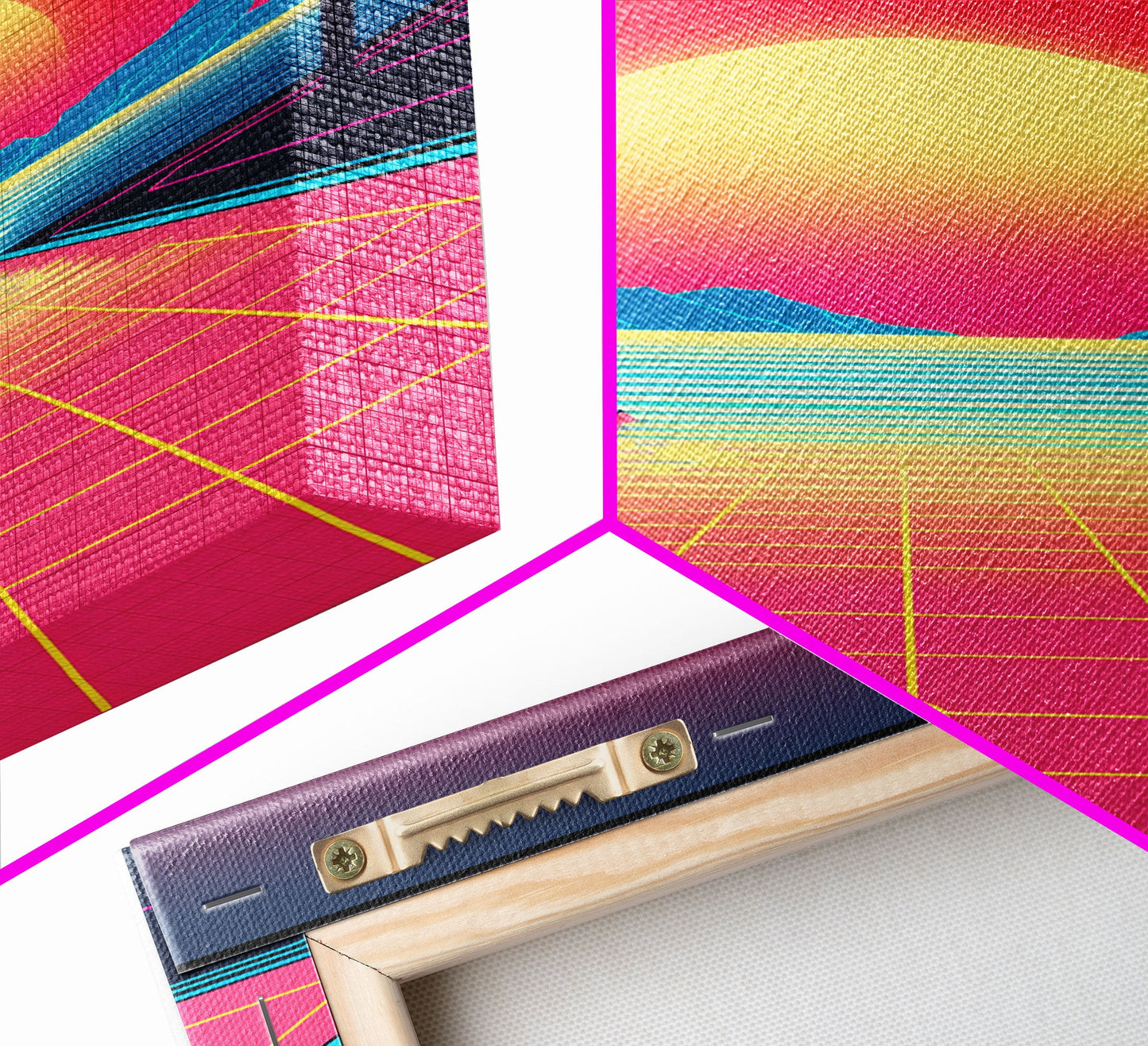 Retro Synthwave Sunset Canvas Print w/ Infinite Pool & Palm Trees | Framed Wall Decor | Framed Canvas Prints | Living Room Decor