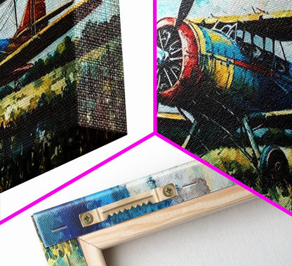 Aeroplane Art, Antique Airplane Painting Canvas Print, Framed Canvas Art, Above Sofa Art, Gift for RC Plane Pilot, Retro Plane Art