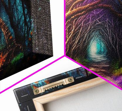 Secret Path, Fantasy Art, Pop Art Forest Landscape, Framed Canvas Print, Colorful Forest Painting, Living Room Art, Glowing Magical Forest