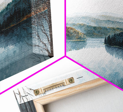 Blue Lake Art | Framed Canvas Print | Blue Lake Painting | Lake House Decor | Guest Room Landscape Painting | Detroit Lake Painting