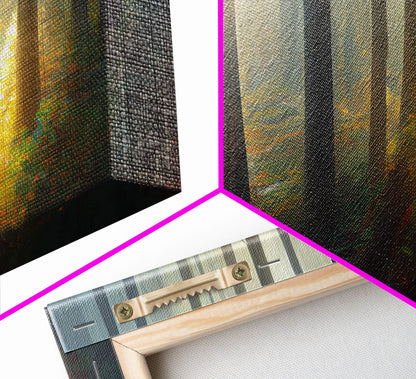 Canvas print of a forest floor at golden hour, watercolor painting print, cool living room or guest room wall art