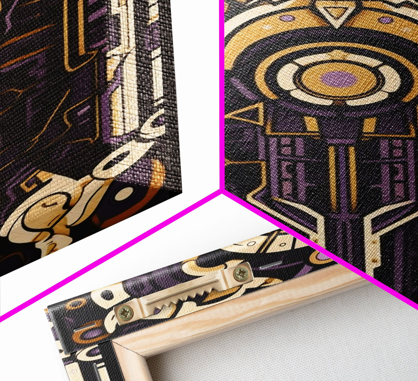 Art Deco Pattern Wall art, Framed Canvas Print, Art Deco, Patterns art, Yellow & purple art, Ornament art, Colorful painting, Light colors