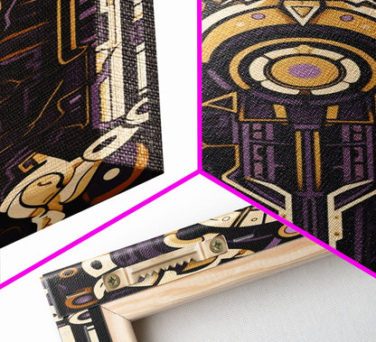 Art Deco Pattern Wall art, Framed Canvas Print, Art Deco, Patterns art, Yellow & purple art, Ornament art, Colorful painting, Light colors