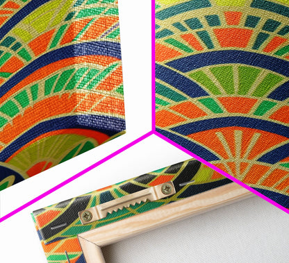 Art Deco Pattern Wall art, Framed Canvas Print, Art Deco, Wall art, Patterns art, Green colors art, Living room art, Colorful painting